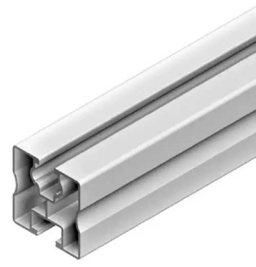 Weißes Aluminiumprofil mit rechteckigem Querschnitt, geeignet für den Modulbau. Produkt von Schletter, klare Struktur zur Stabilität und Montage.