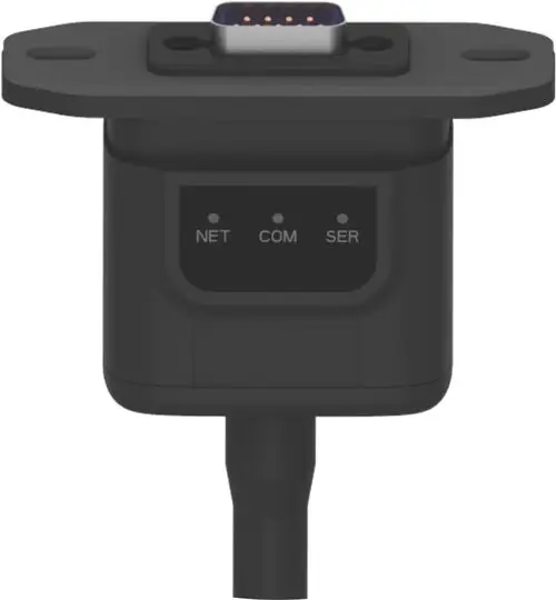Sofar solar WiFi Stick mit einer Anschlussbuchse und drei Statusanzeigen für NET, COM und SER. Der Stick hat ein kompaktes Design für die Verbindung zu Geräten.