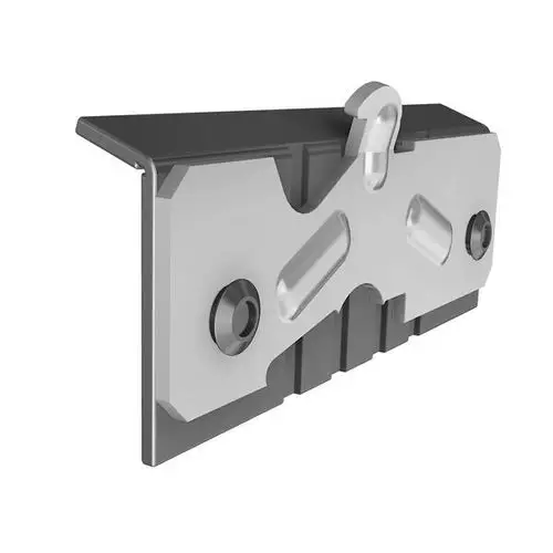 Trapezförmiges Halteelement von SL Rack mit einer metalischen Oberfläche und einer Aufhängung, geeignet zur Befestigung in Regalsystemen.