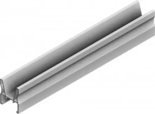 Montierter Innenverbinder aus Aluminium, grau, mit zwei parallelen Schienen für die Verbindung von Profilen, produziert von Schletter.