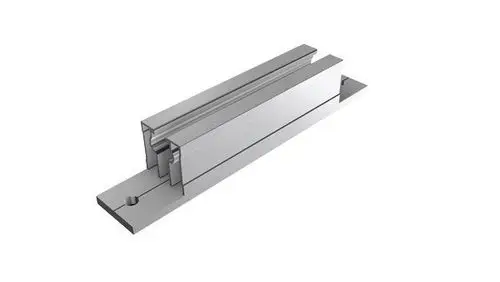 SL Rack Trapezprofil, bestehend aus zwei parallel angeordneten, silbernen Aluminiumleisten, die miteinander verbunden sind und eine Halterung am Ende haben.