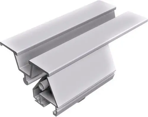 Eindreh-Modulauflager aus Aluminium von Schletter, dargestellt in einer dreidimensionalen Ansicht, zeigt die Verbindungselemente zur Befestigung.