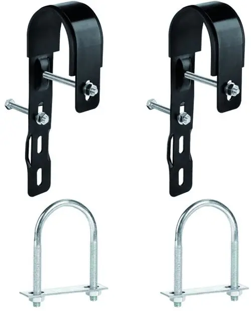 Set bestehend aus zwei U-Halterungen und zwei U-Bolzen aus Metall. Geeignet für die Montage von Geländern, geliefert von HEPA Solar.