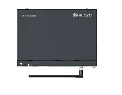 Datenlogger von HUAWEI mit einer dunkelgrauen Oberfläche, ausgestattet mit einer Antenne und mehreren Anschlussmöglichkeiten.