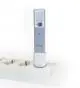 Weiße Steckdosenleiste mit einem grauen Adapter. Der Adapter hat eine Kennzeichnung auf der Vorderseite. Produkt von Technaxx, geeignet für die Verbindung mit WiFi.