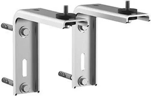 Wandhalterung aus Metall mit schallentkoppelnden Elementen, geeignet zur Montage von Heizungsverteilern, mit verschiedenen Befestigungsmöglichkeiten.