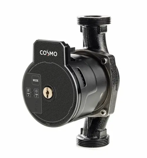 Hybridpumpe mit PWM-Funktion für Heizungsanwendungen. Kompaktes Design mit Anschlussmöglichkeiten für verschiedene Systeme. Eingebaute Steuerung zur Regelung des Betriebs.