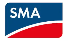 Logo der Marke SMA in Rot und Blau. Das Design besteht aus einem blauen Rechteck mit dem weißen Schriftzug "SMA" und einer roten, geschwungenen Linie an der unteren Kante.