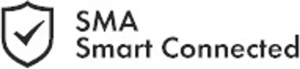 Logo von SMA mit Schild und Häkchen, daneben der Schriftzug "Smart Connected". Das Design ist einfach und gut lesbar.