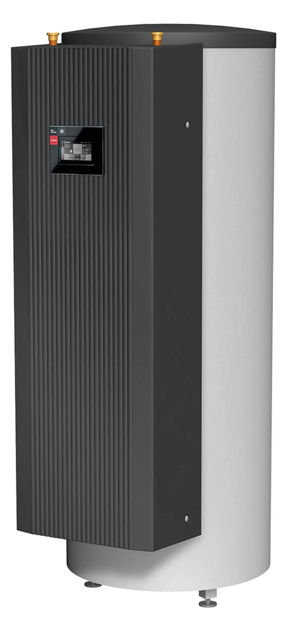 Dimplex Hydro-Tower in zylindrischer Form mit einer Bedienoberfläche und integrierten Anschlüssen, ideal für Heiz- und Wärmepumpenanwendungen.