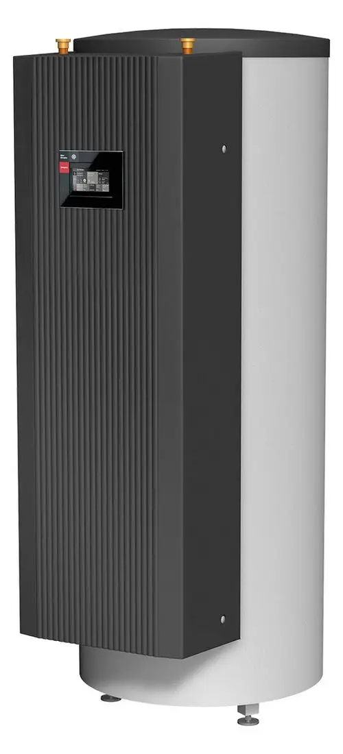 Dimplex Hydro-Tower in zylindrischer Form mit einer Bedienoberfläche und integrierten Anschlüssen, ideal für Heiz- und Wärmepumpenanwendungen.