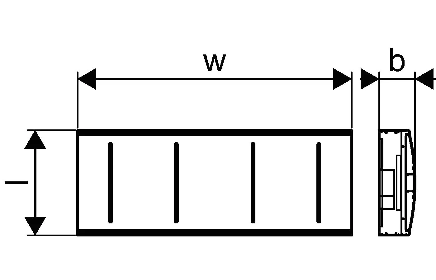 Zeichnung eines Produkts mit einer rechteckigen Form, versehen mit seitlichen und oberen Maßen. Das Design ist vom Hersteller Uponor.