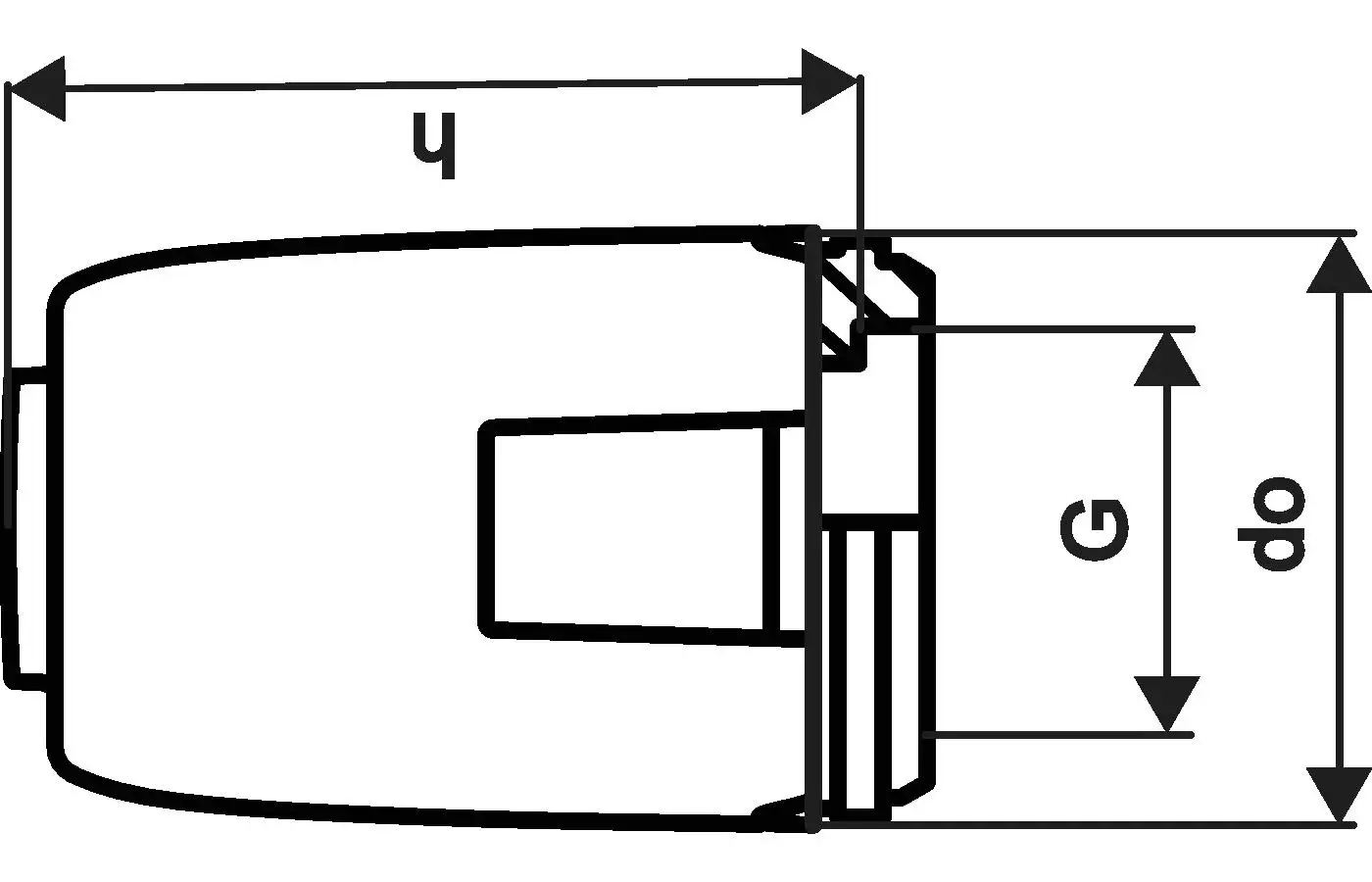 Vario Stellantrieb von Uponor, technische Zeichnung mit Abmessungen G, d0 und h, dargestellt aus einer seitlichen Ansicht.