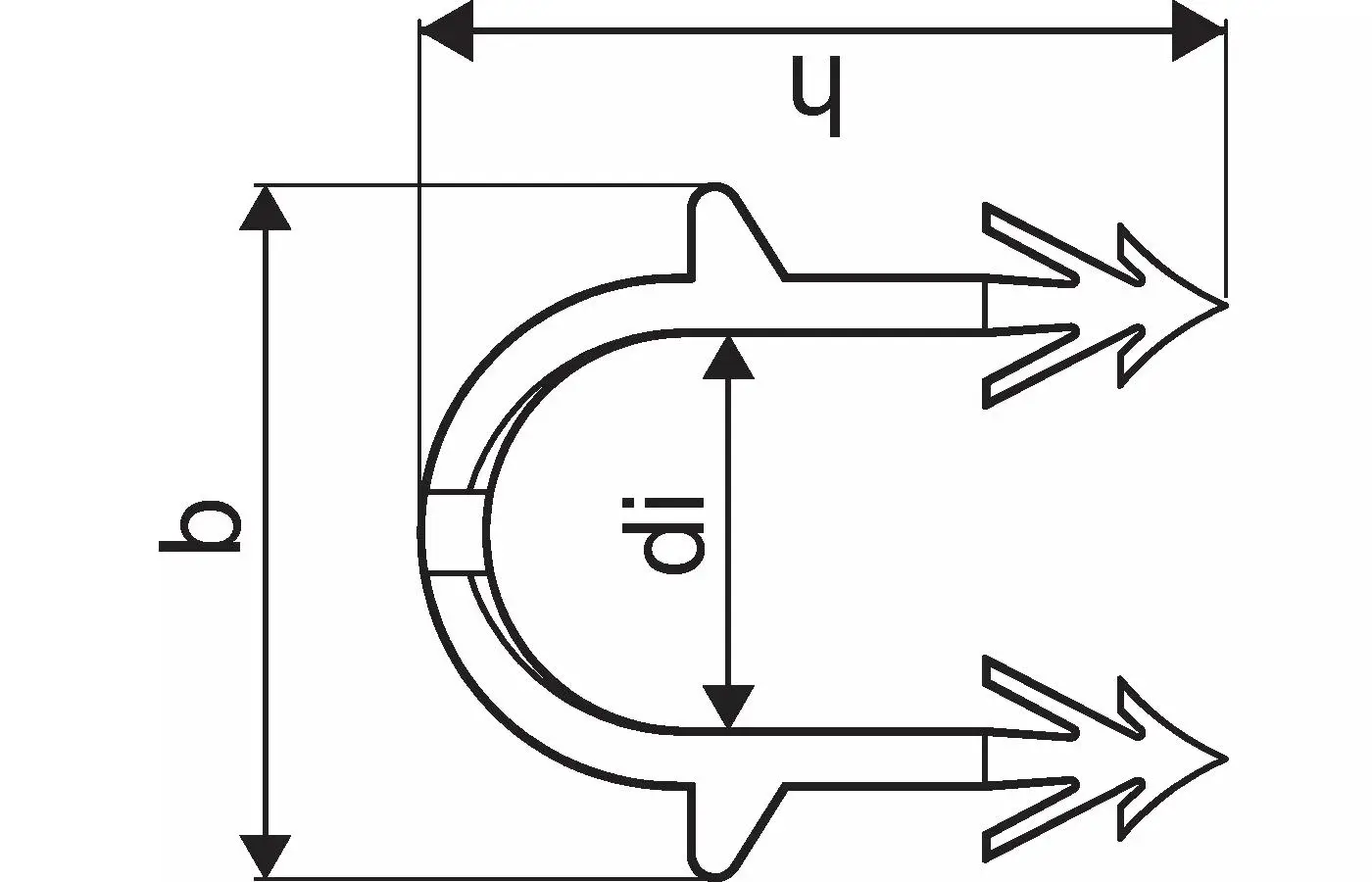 Diagramm einer Tacker-Nadel mit schematischer Darstellung von Abmessungen und Formen. Produkte von Uponor sind in der Anwendung möglicherweise relevant.