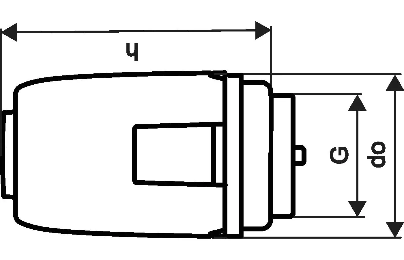 Zeichnung eines Vario Stellantriebs von Uponor, dargestellt in der Seitenansicht mit Dimensionen und spezifischen Merkmalen wie Anschluss und Gehäuseform.