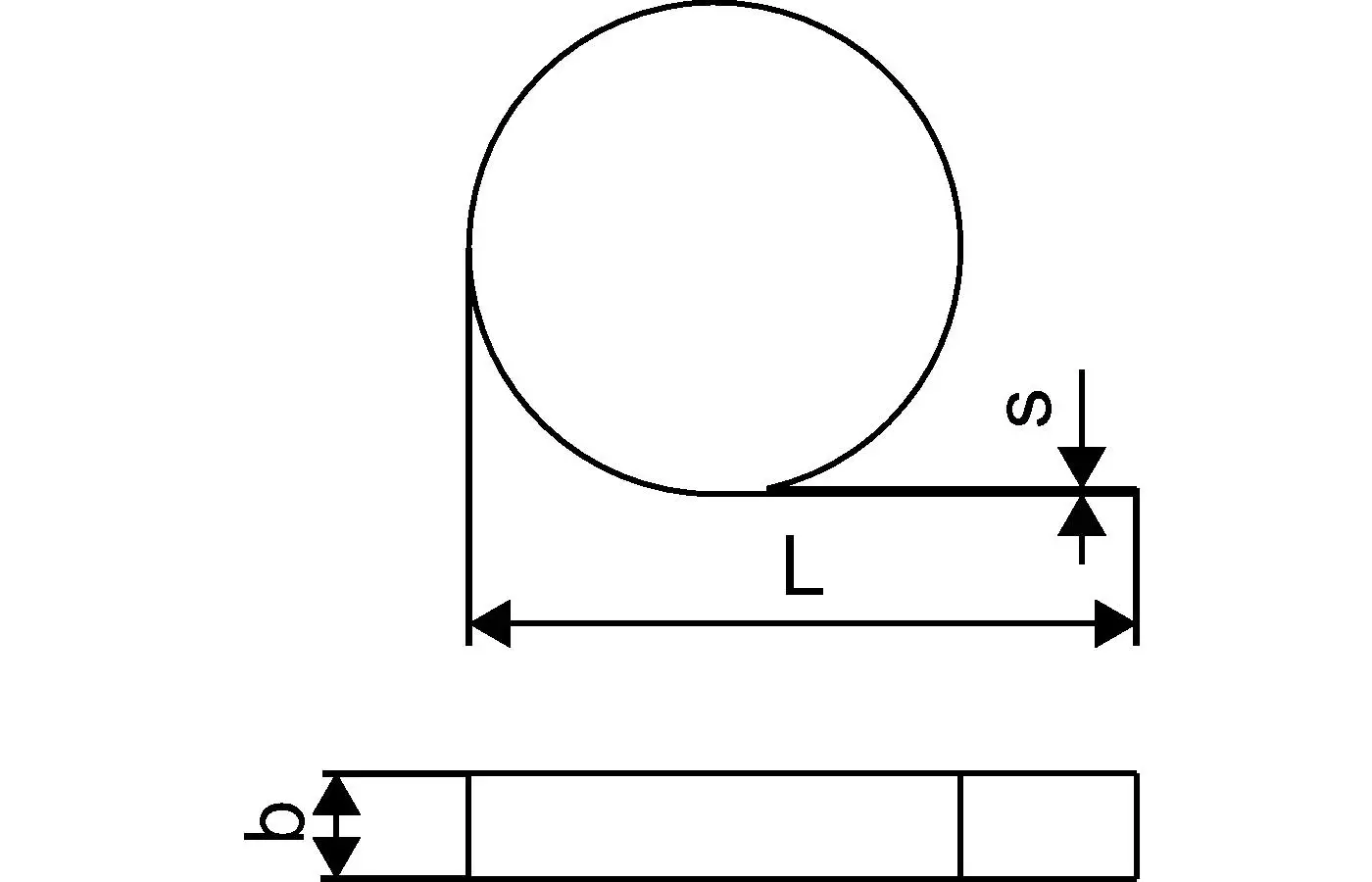 Multi Randdämmstreifen von Uponor, dargestellt in einer schematischen Zeichnung mit einer runden Oberseite, einer geraden Unterseite und Maßlinien für Länge und Dicke.