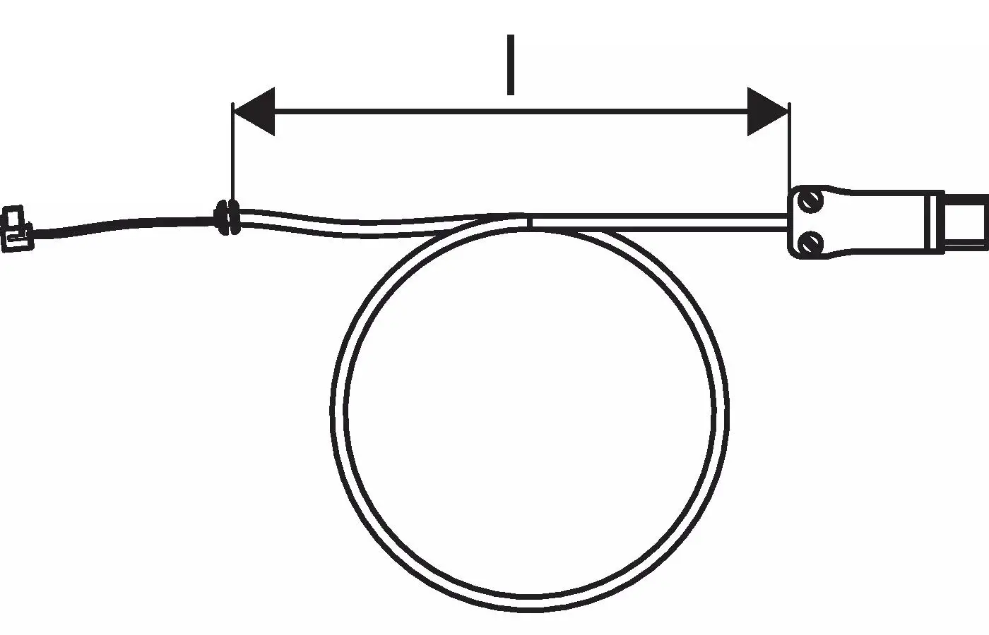 Raumthermostat mit einem Anschlusskabel, dargestellt in einer schematischen Ansicht. Das Produkt ist von Uponor und zeigt eine einfache Verbindung zu einem Heizsystem.