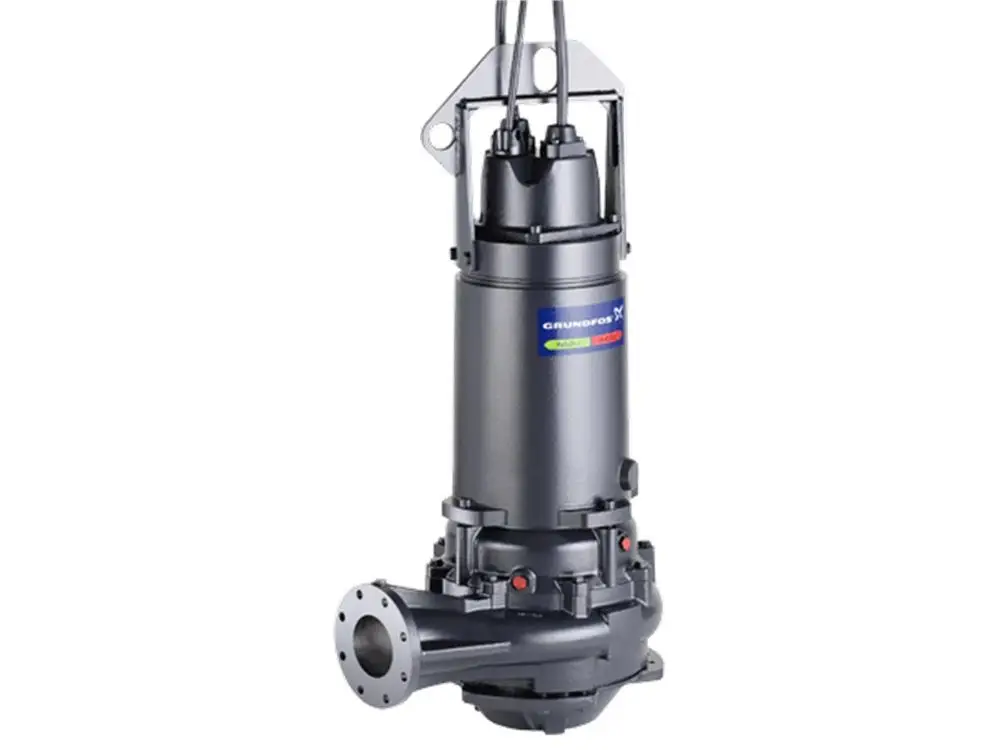 Tauchmotorpumpe von Grundfos in robustem Design, geeignet für das Fördern von Flüssigkeiten, mit unter Wasser betriebenem Motor und seitlichem Anschluss.