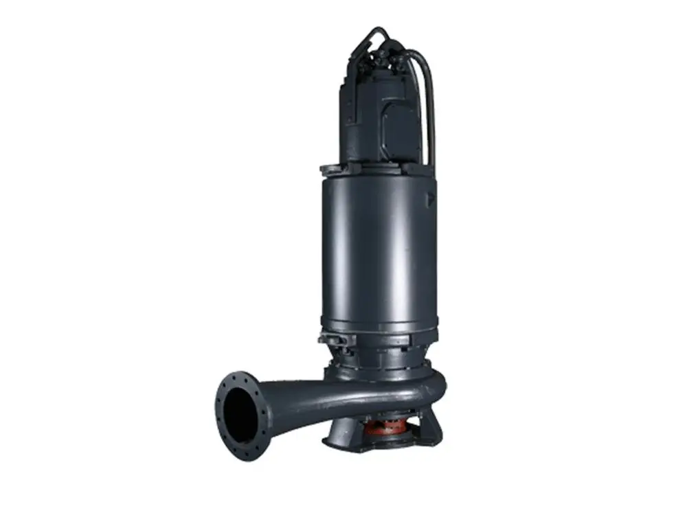 Tauchmotorpumpe von Grundfos in schwarzer Ausführung mit einem gebogenen Auslassrohr. Geeignet für den Einsatz in verschiedenen Anwendungen zur Wasserförderung.