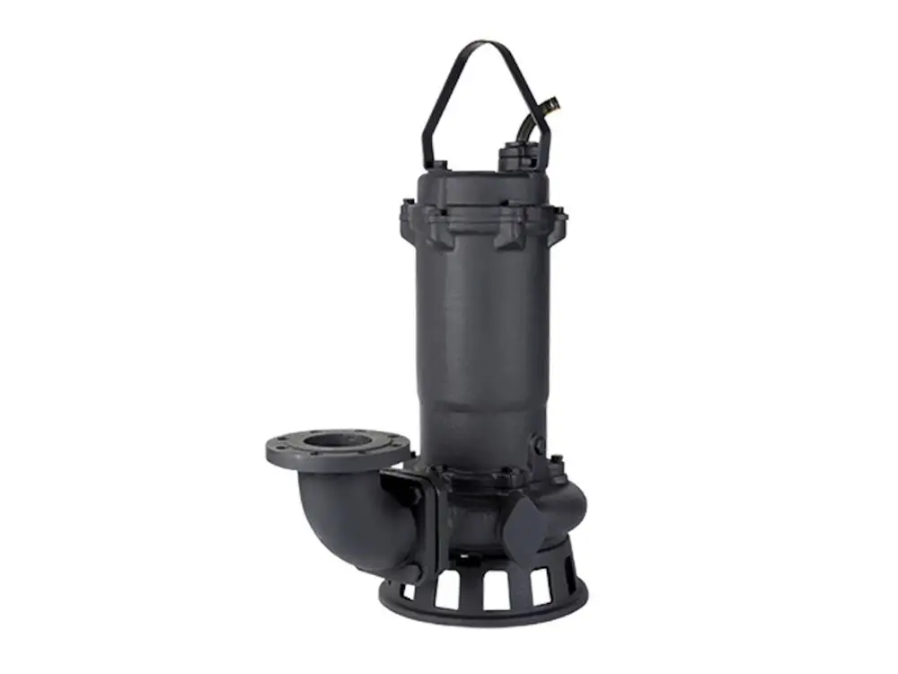 Tauchmotorpumpe von Grundfos mit einem robusten, schwarzen Gehäuse und einem seitlichen Anschluss für die Wasserableitung. Geeignet für verschiedene Anwendungen.
