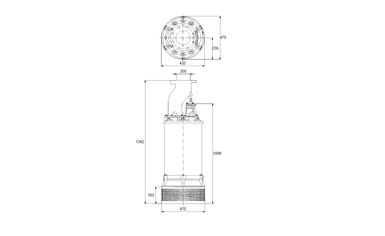 Vertikale Tauchmotorpumpe von Grundfos mit verschiedenen Anschlussmöglichkeiten und technischen Details, dargestellt in einem technischen Zeichnungsformat.