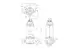 Tauchmotorpumpe von Grundfos mit mehreren Anschlussoptionen, dargestellt in Seiten- und Draufsicht mit technischen Abmessungen und Details zur Konstruktion.