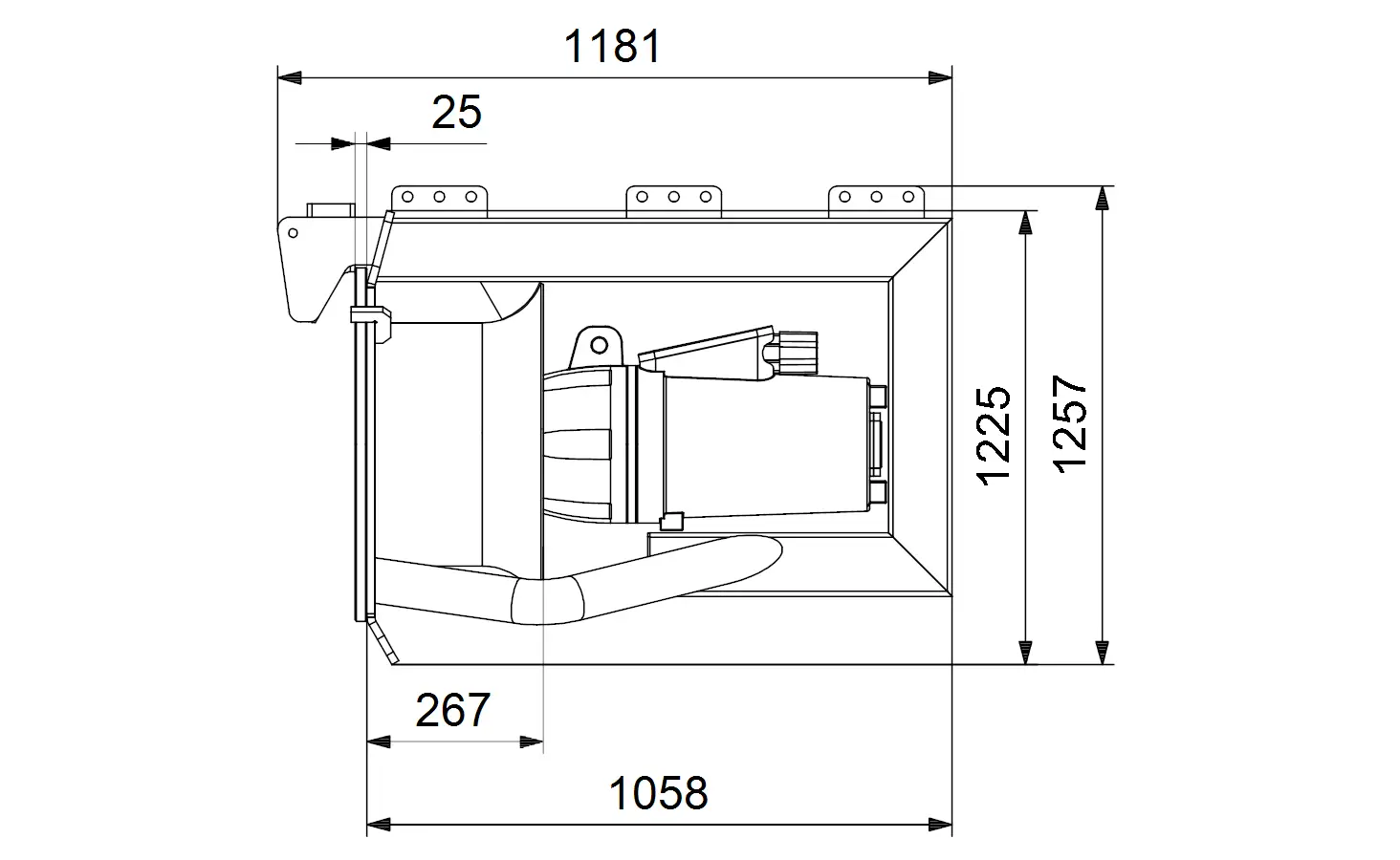 Technische Zeichnung einer Grundfos Tauchmotorpumpe SRG.120.80 .323.11.5.1B, 13,1 kW, 600 l/s, 98798039 mit Maßangaben.
