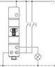 Diagramm eines elektromechanischen Stromstoßschalters von Theben, mit einem Kanal und Schließer, angeschlossen an eine Spannung von 230 V. Schaltkontakt und Anschlussklemmen sind dargestellt.