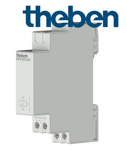 Stromstoßschalter von Theben in grauer Farbgestaltung mit Anschlüssen für L, N und A1, zur Steuerung elektrischer Verbraucher, kompaktes Design.
