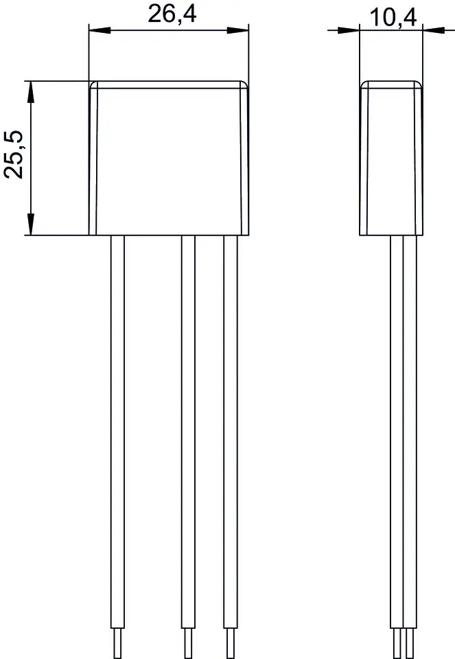 Drei-poliger Dimmer mit quadratischem Gehäuse, hergestellt von Theben, für Unterputzmontage. Maße in der Zeichnung dargestellt.