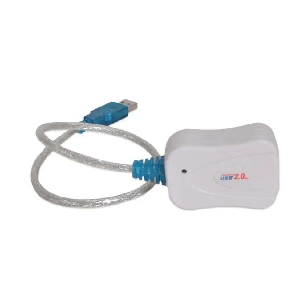 USB-/RS-485-Konverter von SMA mit einem blauen USB-Anschluss und einem transparenten Kabel. Der Konverter ermöglicht die Verbindung zwischen USB und RS-485 Schnittstellen.