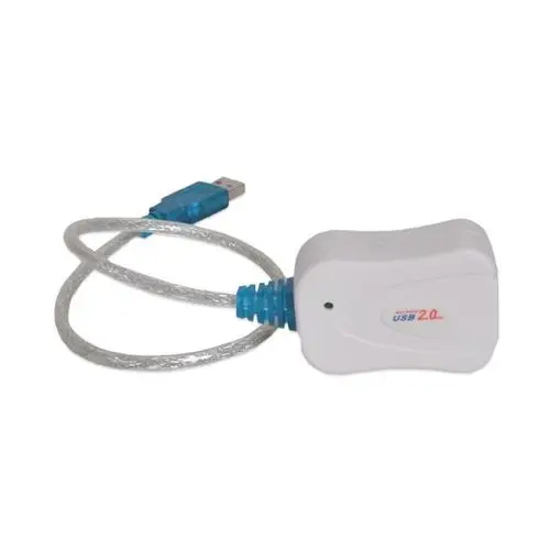 USB-/RS-485-Konverter von SMA mit einem blauen USB-Anschluss und einem transparenten Kabel. Der Konverter ermöglicht die Verbindung zwischen USB und RS-485 Schnittstellen.