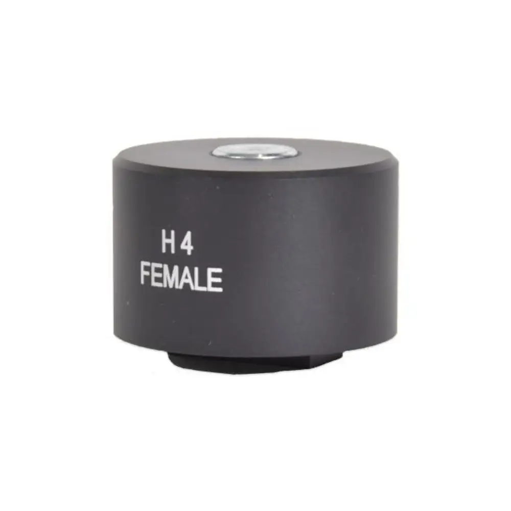 Schwarze Kontaktaufnahme mit der Aufschrift "H4 FEMALE", hergestellt von Rennsteig. Rundes Design mit einer oberen Einlassöffnung.