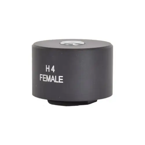 Schwarze Kontaktaufnahme mit der Aufschrift "H4 FEMALE", hergestellt von Rennsteig. Rundes Design mit einer oberen Einlassöffnung.