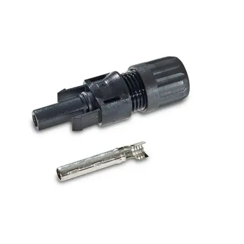 MC4-Steckverbinder von Stäubli mit Anschlussstück und metallischem Kontakt, geeignet für Solaranwendungen.