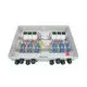 DC Combiner Box von HIS mit mehreren Anschlüssen und integrierten MPPTs, verkabelt und montiert in einem grauen Gehäuse, das für den Einsatz in elektrischen Anwendungen konzipiert ist.
