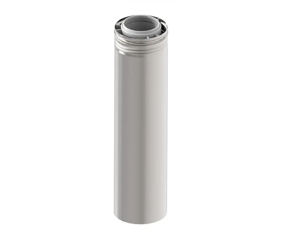 Konzentrisches Verlängerungsrohr aus Edelstahl von Brötje mit einem zylindrischen Design und Gewindeoberfläche.