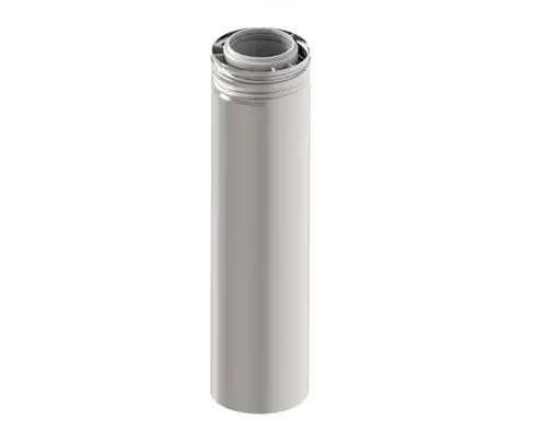 Konzentrisches Verlängerungsrohr aus Edelstahl von Brötje mit einem zylindrischen Design und Gewindeoberfläche.