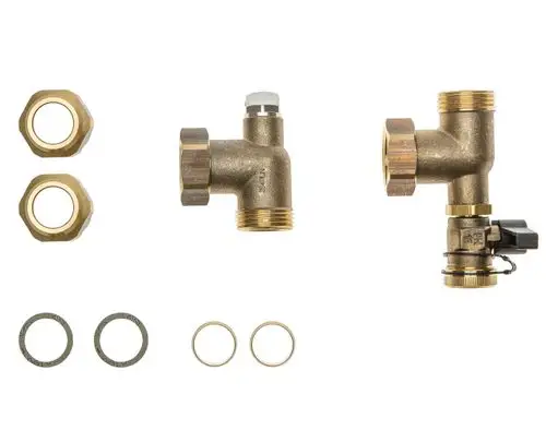 Brötje Anschluss-Set bestehend aus zwei Messingfittings, zwei Unterlegscheiben und zwei Dichtungen, geeignet für die Verbindung von Speichern.