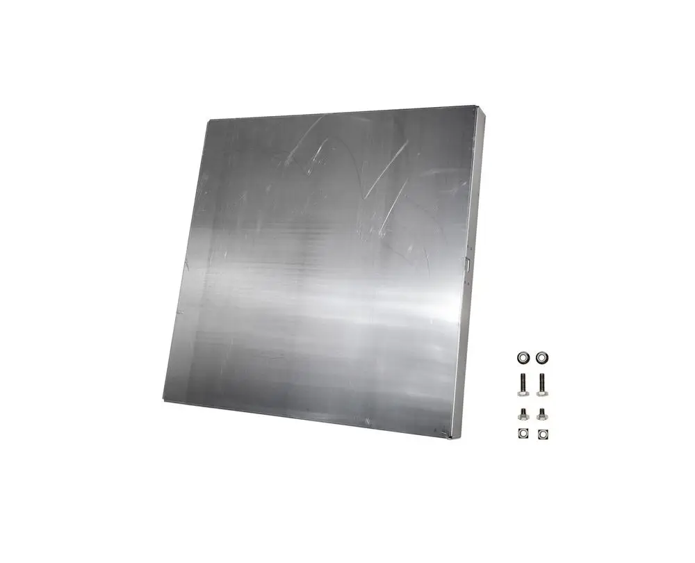 Aluminiumbodenplatte von Brötje mit Befestigungselementen, geeignet zur Nutzung in Heizsystemen oder als Teil. Die Oberfläche zeigt leichte Kratzer.