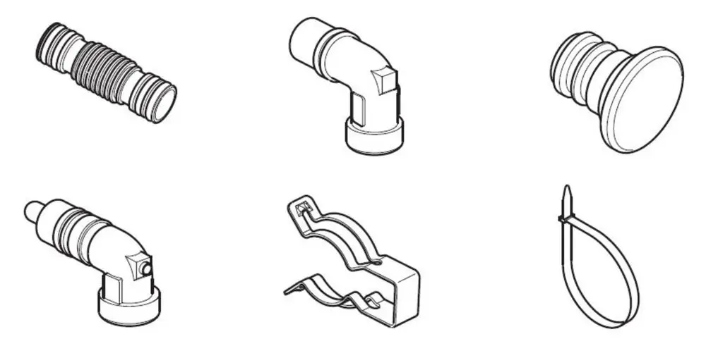 Brötje Hydraulik-Anschluss mit mehreren Rohrverbindungsstücken, Schlauchklemmen und Zubehörelementen für Montage- und Verbindungstransporte.