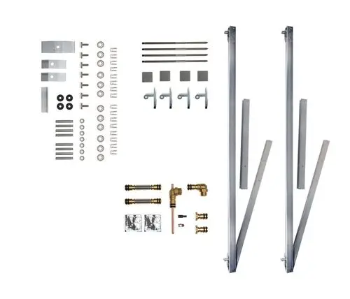 Brötje Montage-Set mit verschiedenen Metallteilen, Schrauben, Unterlegscheiben und Verbindungselementen für die Konstruktion und Installation.