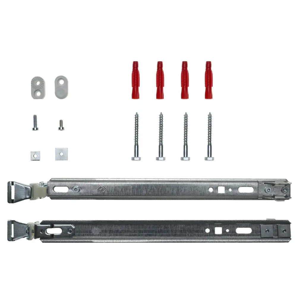 Brötje Wandkonsolen-Set mit Schienen, Schrauben, Dübel und Montagematerial zur Wandbefestigung, geeignet für Heizungsinstallationen oder ähnliche Anwendungen.