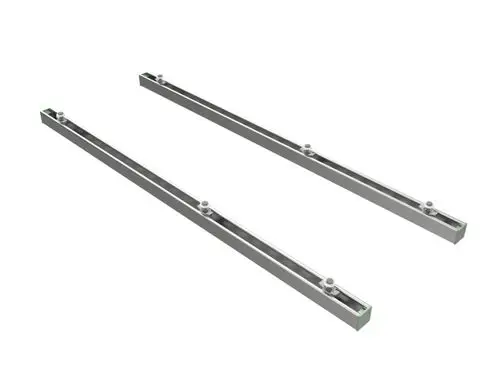 Zwei metallische Schienen mit Befestigungspunkten, geeignet für die Verwendung mit Brötje-Systemen.