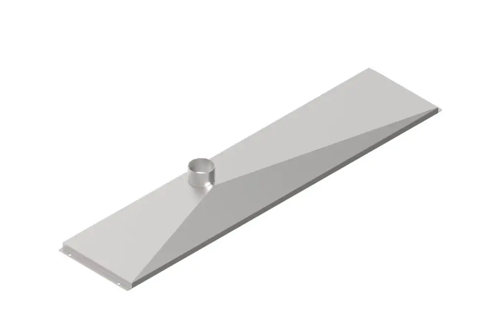Tropfschale aus Metall mit einer zentralen Öffnung auf der Oberseite, geformt mit geneigten Seiten. Produkt von Brötje.