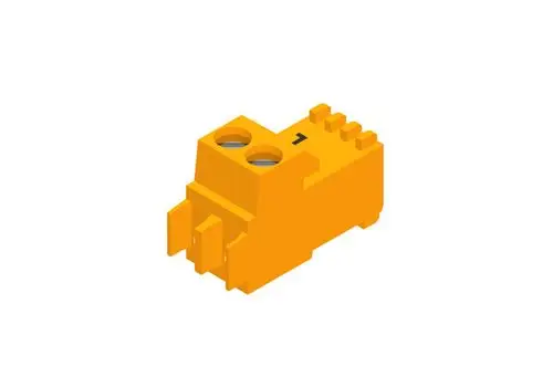 Zwei-poliger Stecker in leuchtendem Orange, geeignet für elektrische Verbindungen, hergestellt von Brötje.