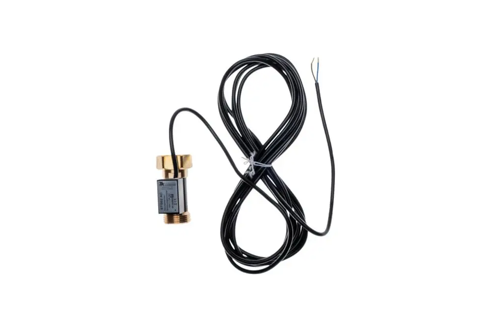 Durchflussmesser mit Anschlussgewinde und kabelgebundenem Sensor. Produkt von Brötje, geeignet für die Überwachung von Flüssigkeitsströmen.