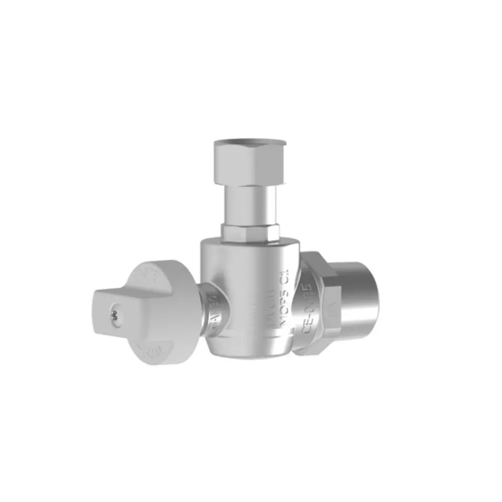 Gas-Kugelhahn von Brötje mit zwei Anschlussmöglichkeiten, einer Drehhebelbetätigung und einem kompakten Design zur Regelung des Gasflusses.