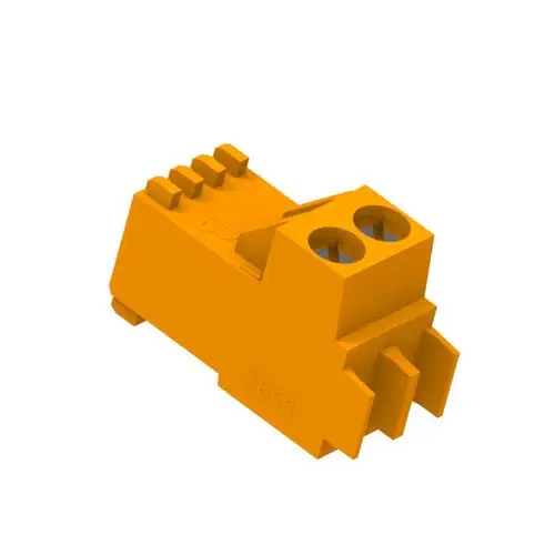 Stecker in orange, möglicherweise von Brötje, mit zwei runden Öffnungen und zusätzlichen Halterungen an der Oberseite.