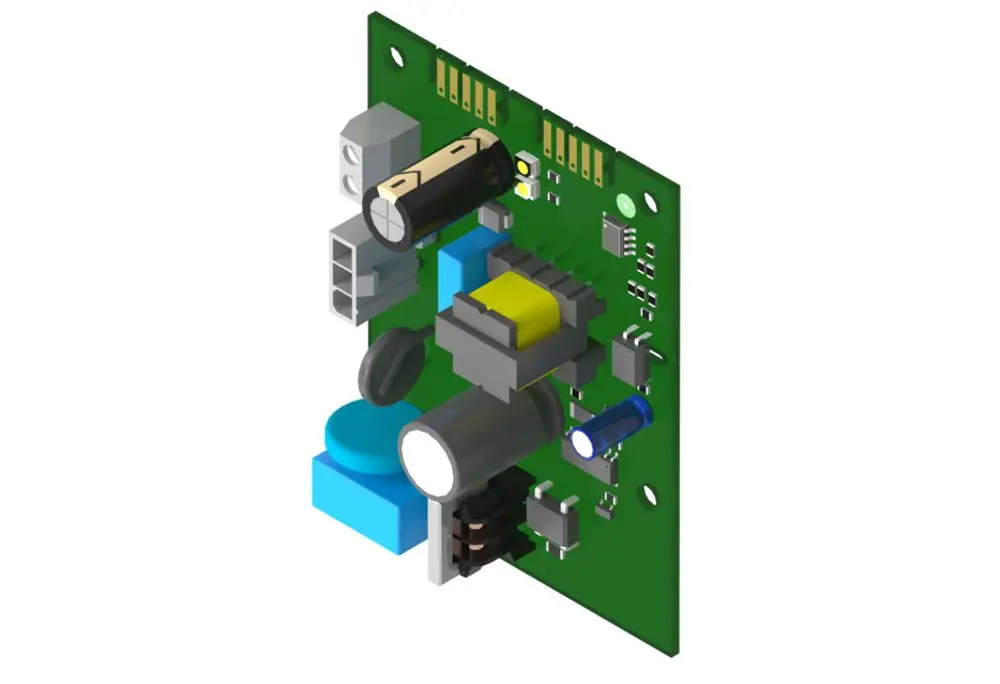 Platine mit verschiedenen elektronischen Bauteilen und Anschlüssen, die von der Marke Brötje stammt. Die Gestaltung ist kompakt und funktional.